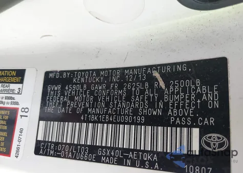 2014 Toyota Avalon Xle Touring from USA, damaged, VIN 4T1BK1EB4EU090199